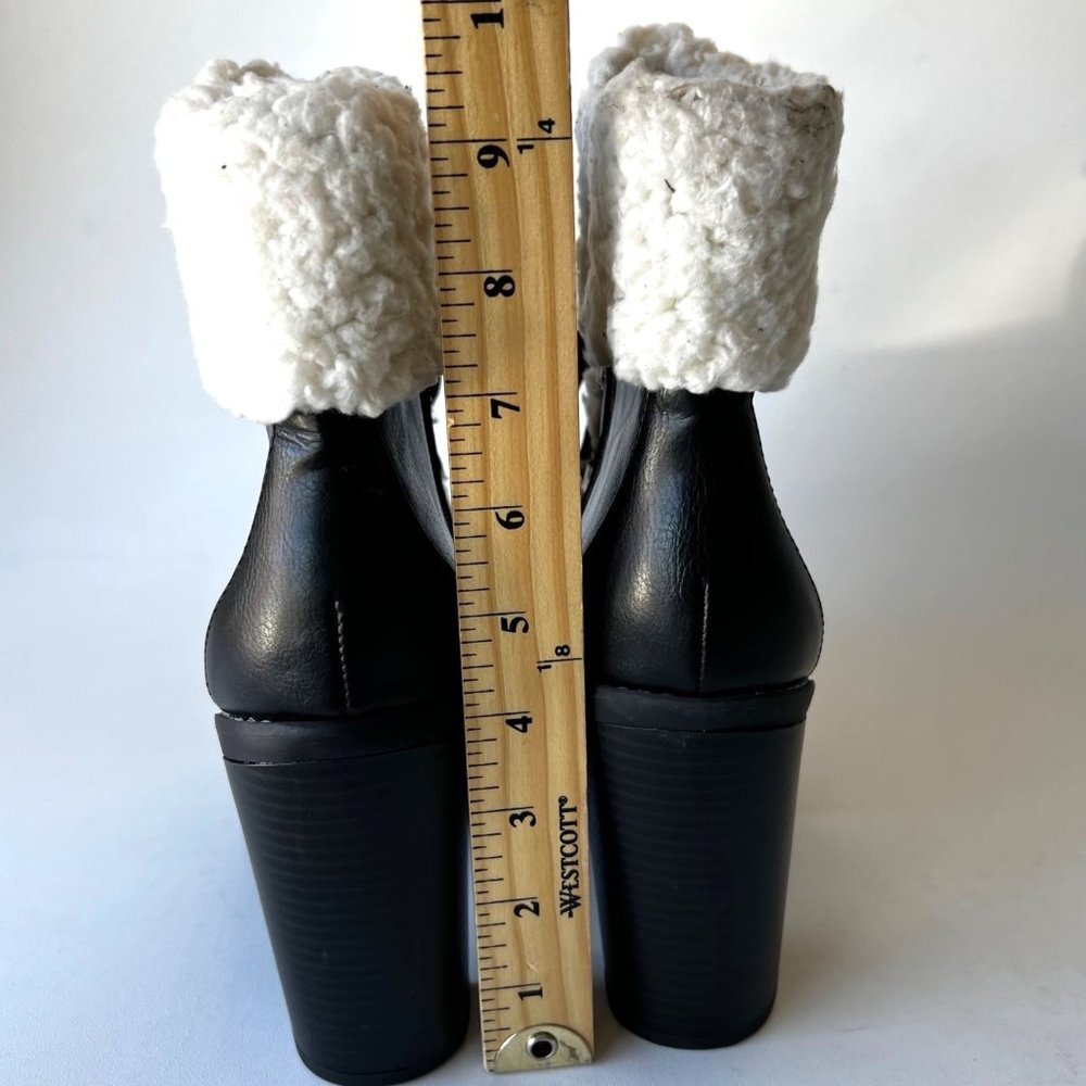BCGeneration Black Fur booties Chunky Heel Women Boots Size 8 - Picture 5 of 12